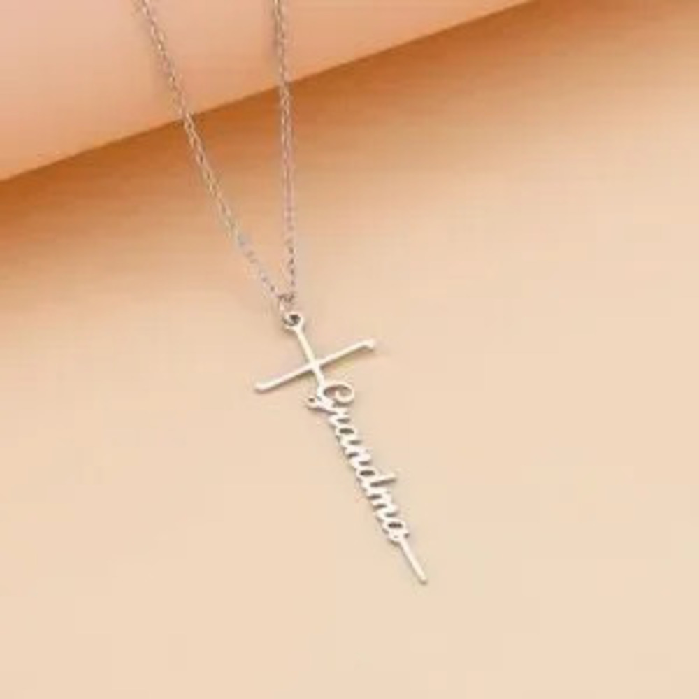 Silver 'Grandma' Cross Necklace